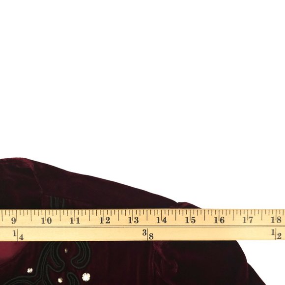 Jeri New York Velvet Jacket Blazer Womens 8 Burgundy Rhinestones Long Sleeve - Picture 4 of 16